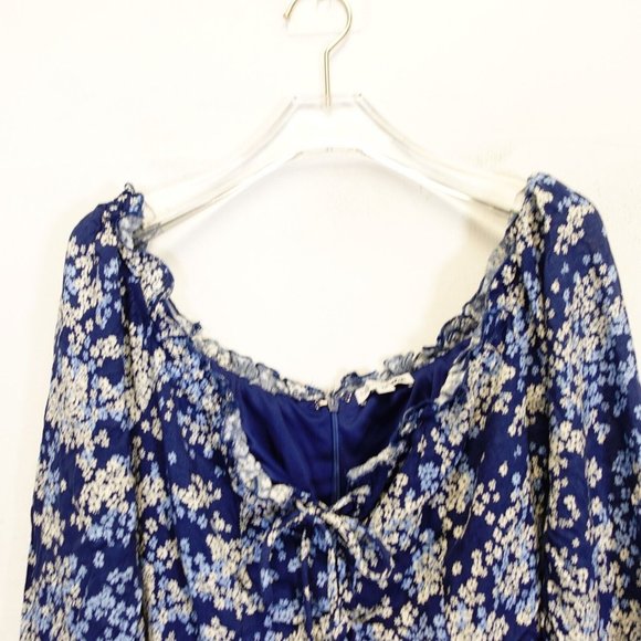 Fashion Nova Dress Womens Medium Blue Floral Mini Ruched Bodycon Stretch‎ - Picture 6 of 10